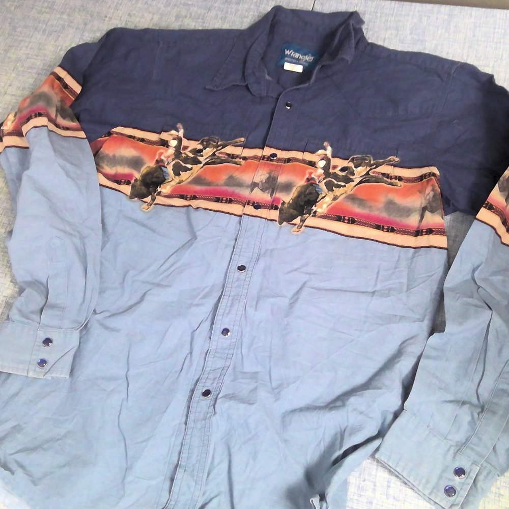 Wrangler Western Pearl Snap Shirt Long Sleeve Rodeo Youth XXL (18-20) Boys
